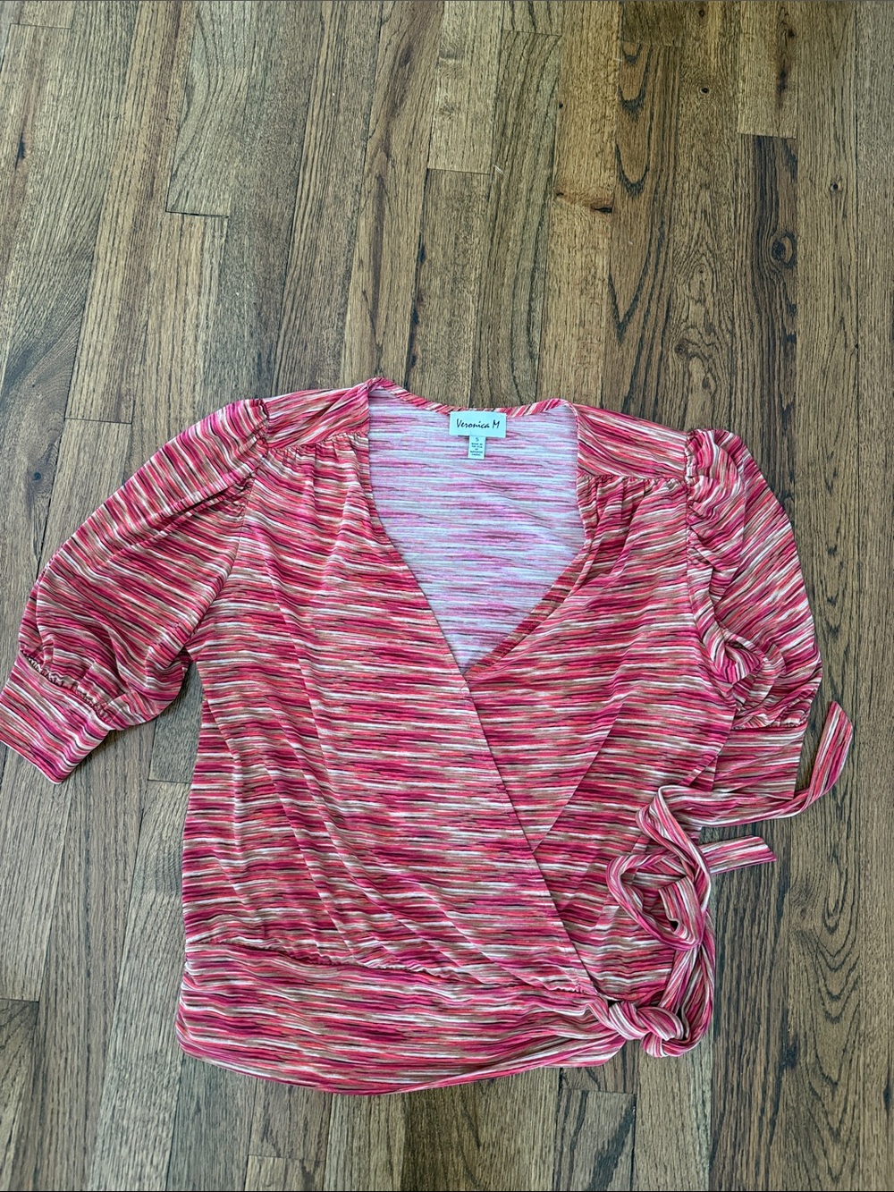 Veronica M Pink Multi-Stripe Wrap Blouse